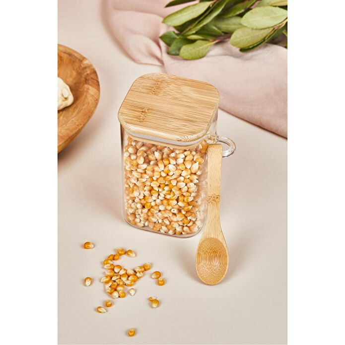 Lora Bianca Kapaklı Ve Kaşıklı Cam Kavanoz/saklama Kabı - 12 Cm Beyaz