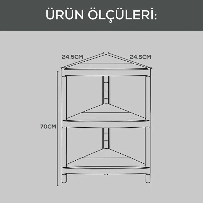 Vienev Köşe Tipi 3 Katlı Çok Amaçlı Mutfak Ve Banyo Rafı Siyah