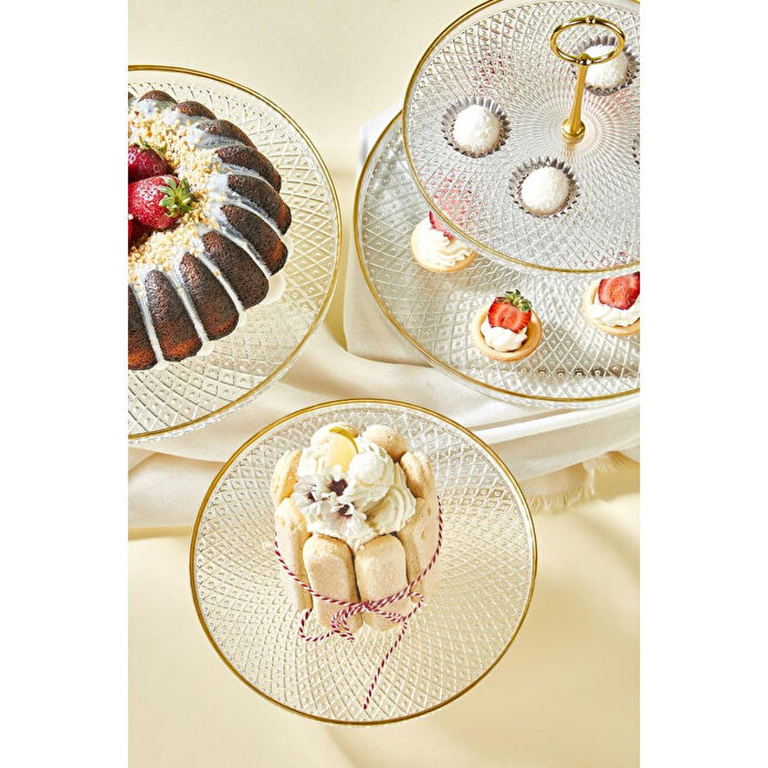 Lora Bianca Mina 5 Parça Pasta/kek/tatlı Sunum Takımı Ve Servis Standı Seti Şeffaf