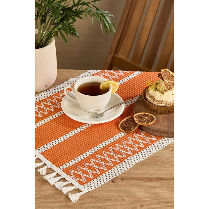 Lora Bianca Rustique Turuncu Pamuk Masa Örtüsü Runner 35x145 Cm Turuncu