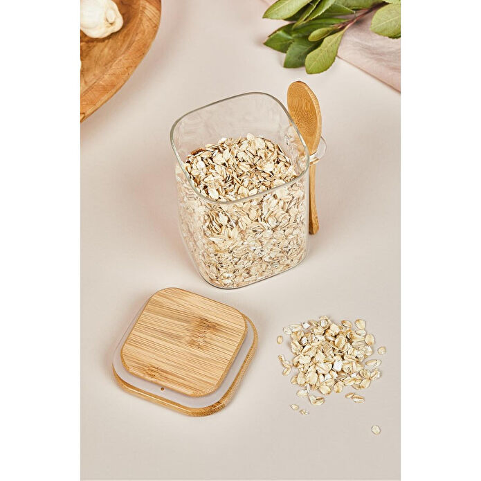 Lora Bianca Kapaklı Ve Kaşıklı Cam Kavanoz/saklama Kabı - 10 Cm Beyaz