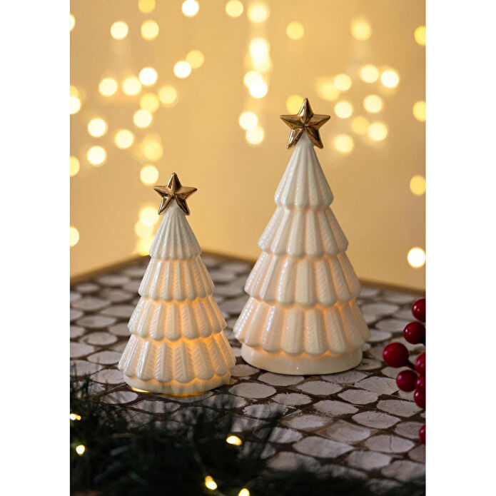 The Mia Dekoratif Led Işıklı Yılbaşı Ağacı Beyaz 8x8x14 Cm