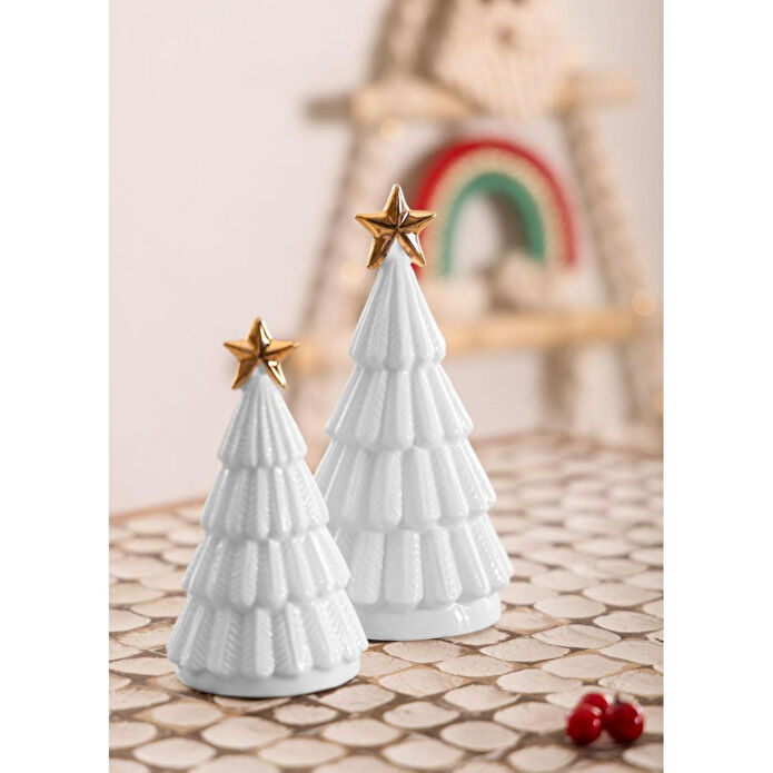 The Mia Dekoratif Led Işıklı Yılbaşı Ağacı Beyaz 8x8x14 Cm