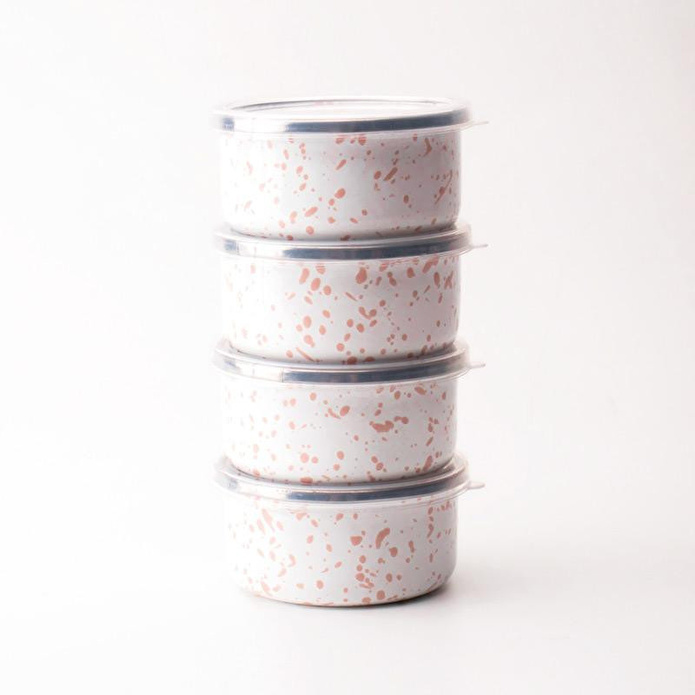 Emaylab Speckles Emaye 4’lü Kapaklı Çerezlik, Kahvaltılık, Reçellik, Zeytinlik, Sunumluk Seti 8cm 200 Ml