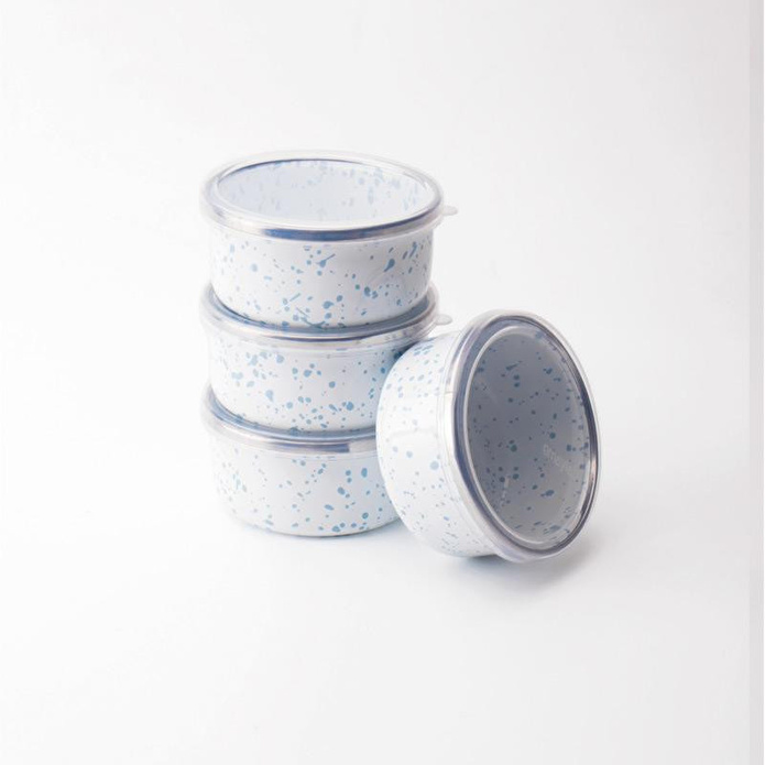 Emaylab Speckles Emaye 4’lü Kapaklı Çerezlik, Kahvaltılık, Reçellik, Zeytinlik, Sunumluk Seti 8cm 200 Ml