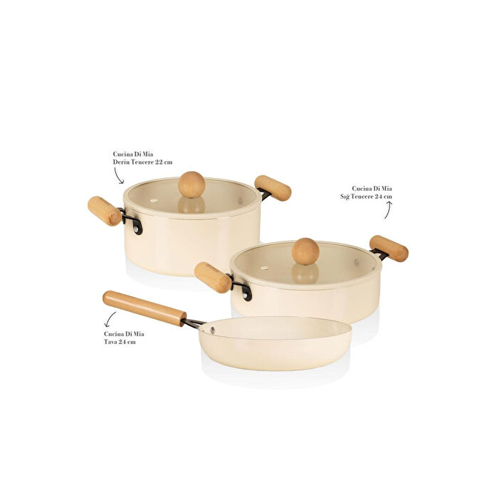 The Mia Cucina Di Mia İndüksiyon Tabanlı Seramik Tencere Tava Seti 5 Parça