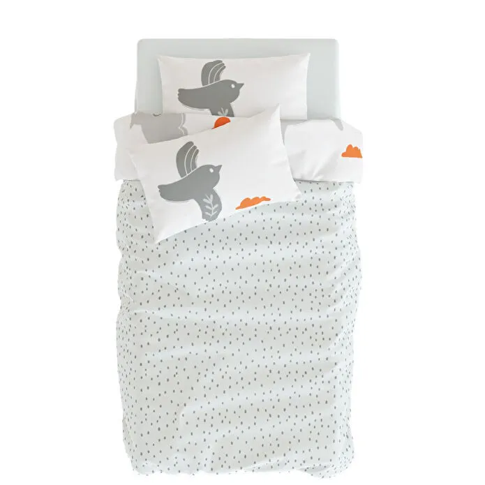 Itsy Bitsy Kids Bird Of Life Çift Taraflı Pamuk Saten Gri Bebek Nevresim Seti 100x150cm