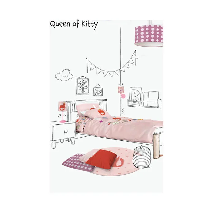 Itsy Bitsy Kids Kitty Of Queens Çift Taraflı Pamuk Saten Pembe Çocuk Nevresim Seti 140x200cm