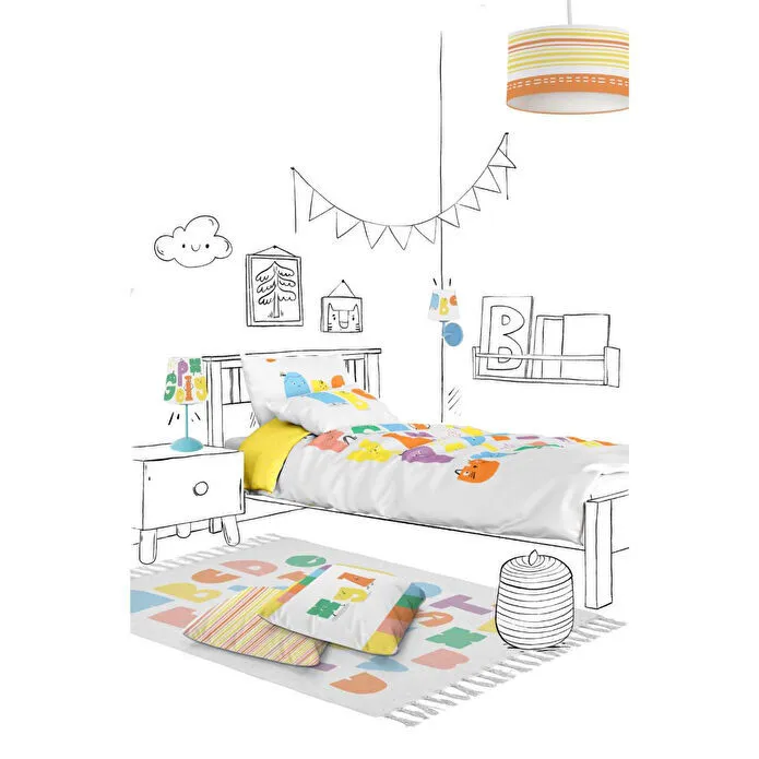 Itsy Bitsy Kids Alphabed Çift Taraflı Pamuk Saten Çok Renkli Çocuk Nevresim Seti 140x200cm