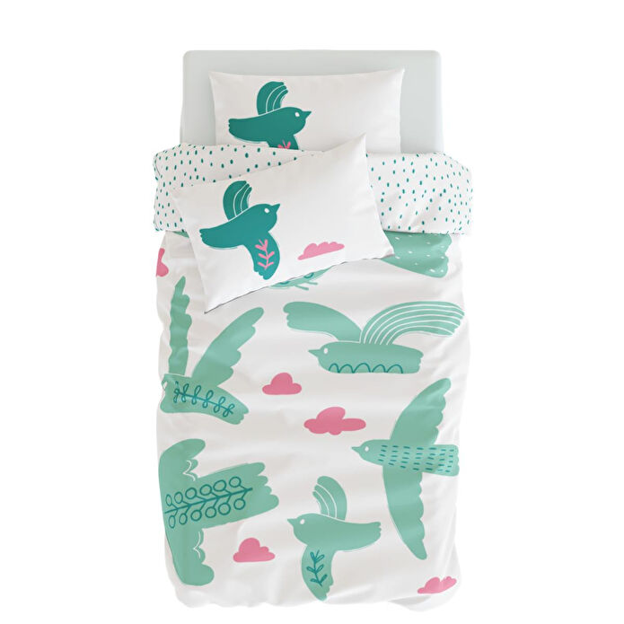 Itsy Bitsy Kids Bird Of Life Bebek Nevresim Seti, Mint Yeşili, 100x150cm