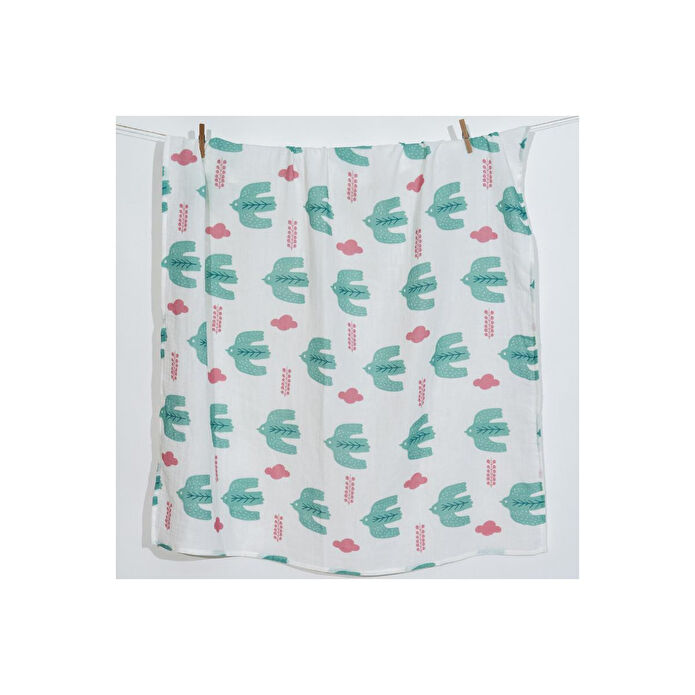 Itsy Bitsy Kids Bird Of Life Mint , Müslin Bebek Örtüsü , 100x100 Cm