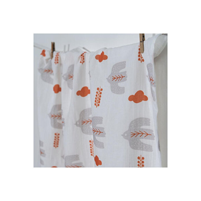 Itsy Bitsy Kids Bird Of Life Gri , Müslin Bebek Örtüsü , 70x70 Cm