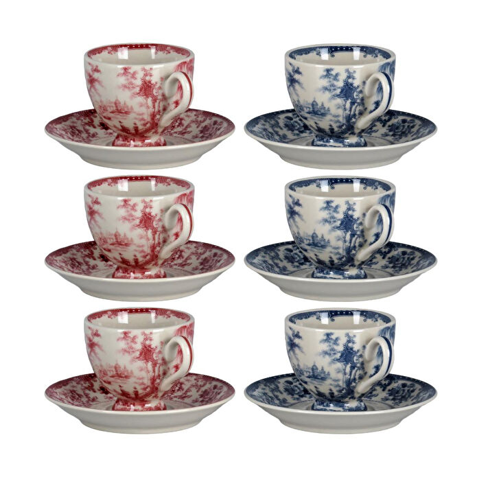 Lucky Art Florantine 6li Ayakli Kahve Fincani Seti Kirmizi-mavi