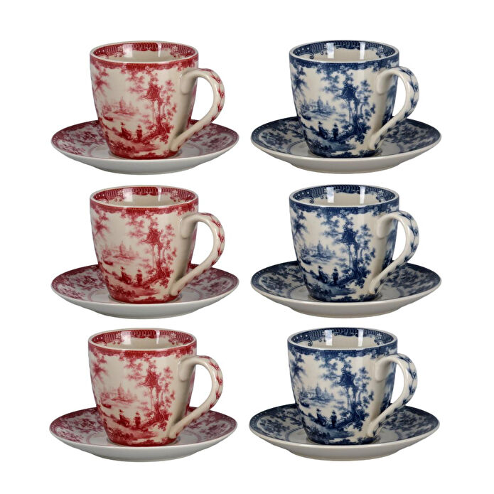 Lucky Art Florantine 6li Kahve Fincani Seti Kirmizi-mavi