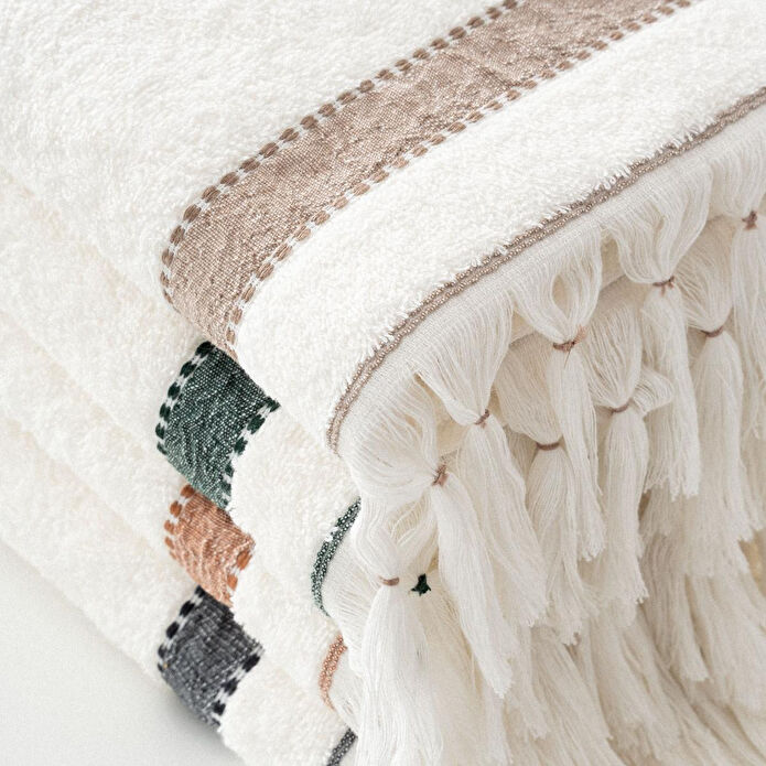 Green Black Galya 4'lü El Yüz Havlusu %100 Organik Kapok Bordürlü 50x90 Cm