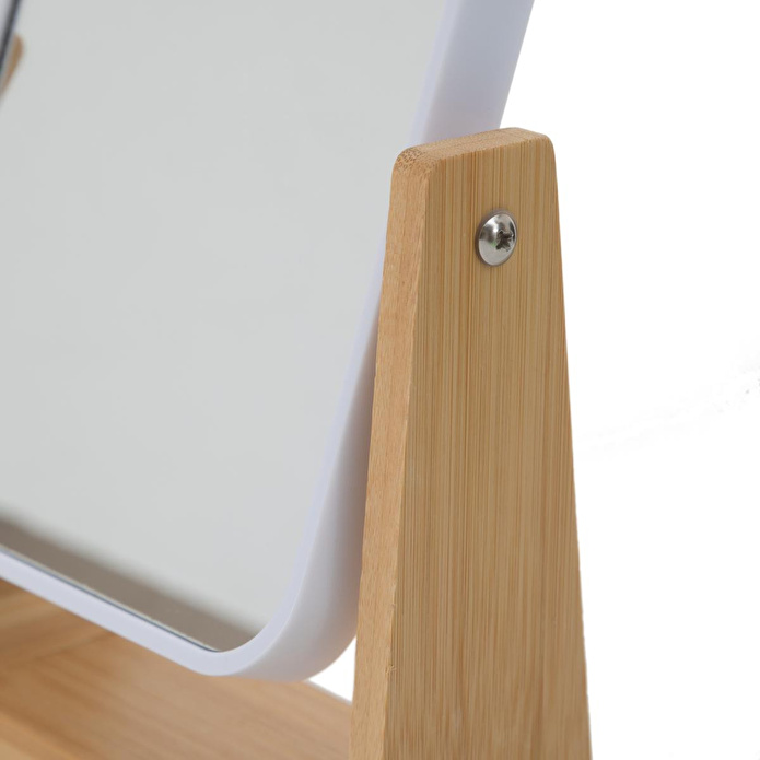 Mudo Home Boho Bambu Büyüteçli̇ Ayna Beyaz 16x5,8x21,8