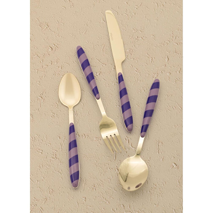 The Mia Joy Çatal Kaşık Bıçak Takımı Mor Gold 24 Parça