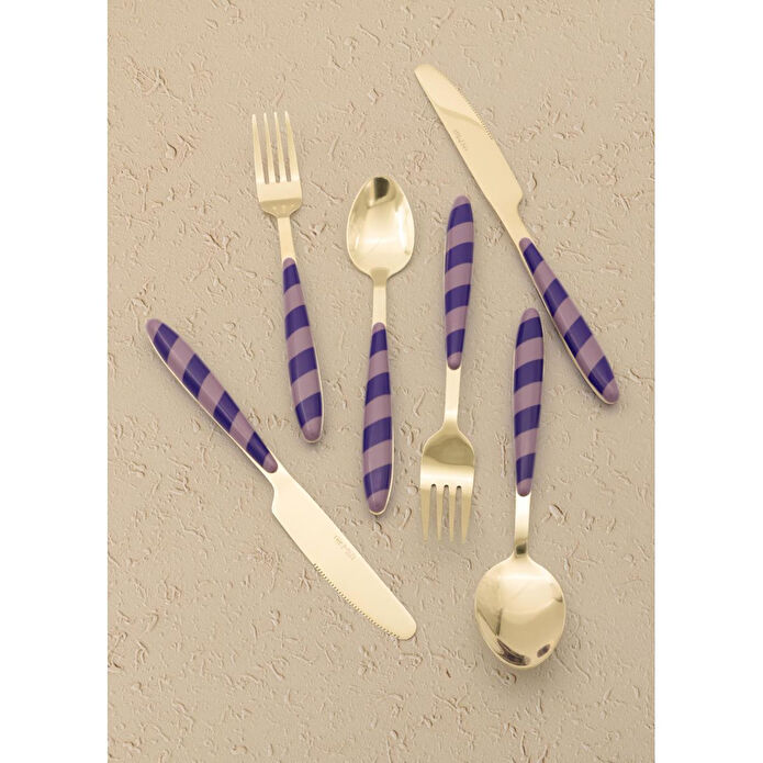 The Mia Joy Çatal Kaşık Bıçak Takımı Mor Gold 36 Parça