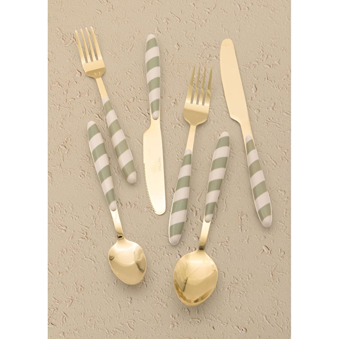 The Mia Joy Çatal Kaşık Bıçak Takımı Yeşil Gold 36 Parça