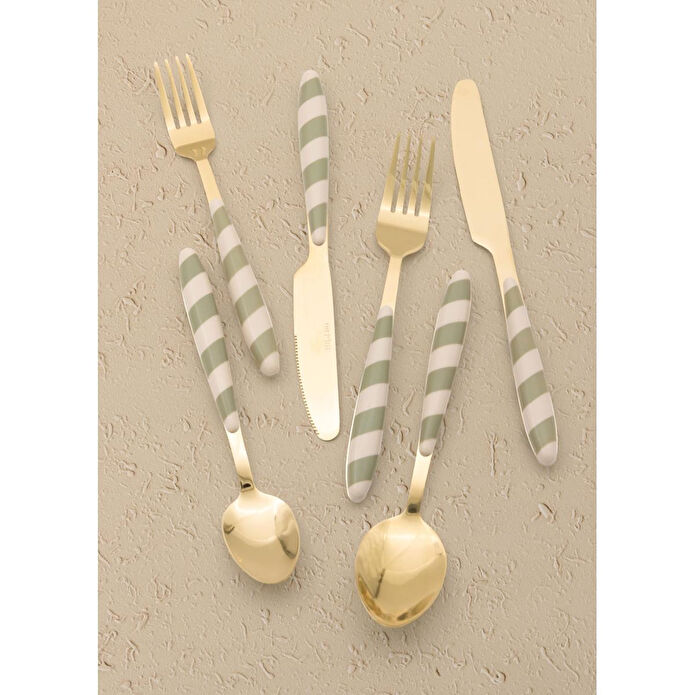 The Mia Joy Çatal Kaşık Bıçak Takımı Yeşil Gold 36 Parça
