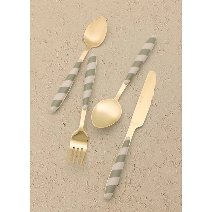 The Mia Joy Çatal Kaşık Bıçak Takımı Yeşil Gold 24 Parça