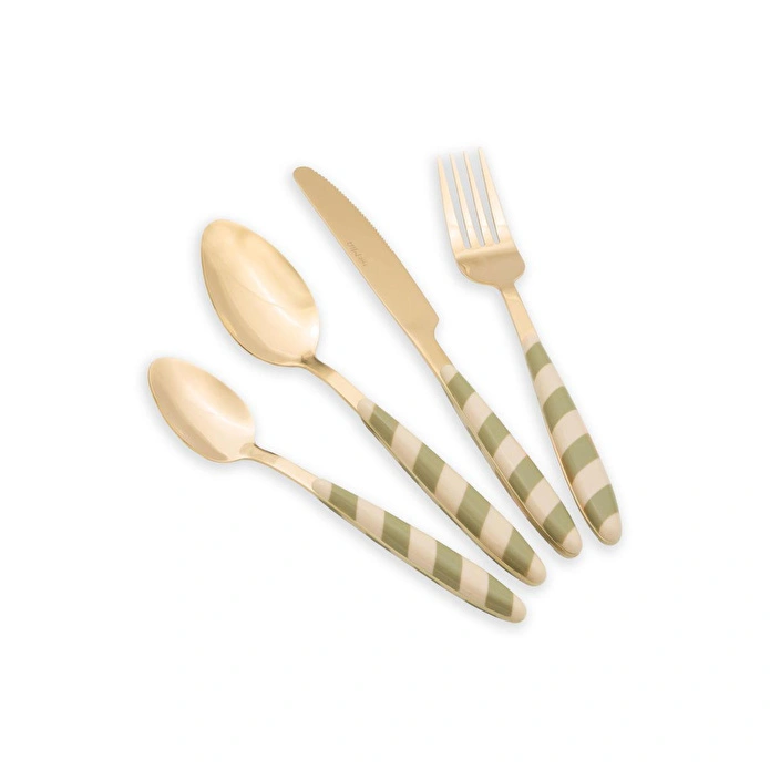 The Mia Joy Çatal Kaşık Bıçak Takımı Yeşil Gold 24 Parça