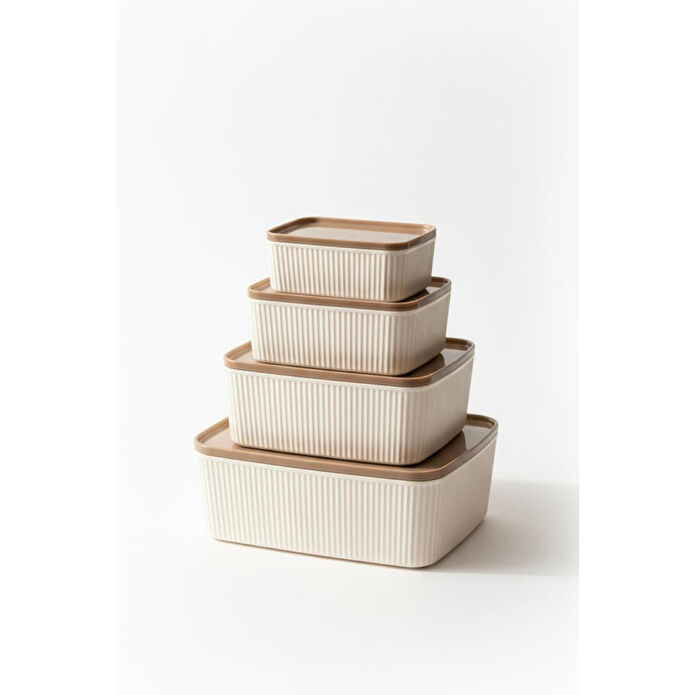 Vienev 4'lü Dikdörtgen Saklama Kabı Seti Bej | 2.5l 1.5l 0.80l 0.45l | Mikrodalga Ve Dondurucu Uyumlu
