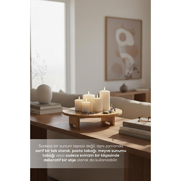 Vienev Ahşap Yuvarlak Sunum Tepsisi Ayaklı