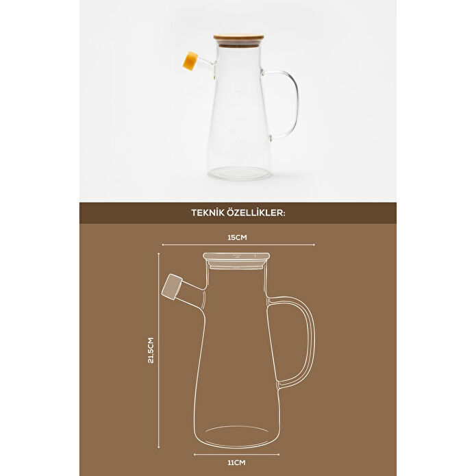 Vienev Ahşap Kapaklı Cam Yağdanlık 900 Ml