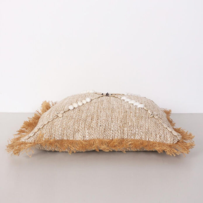 Mylamp Boho Deniz Kabuklu Doğal Keten Kırlent Kılıfı