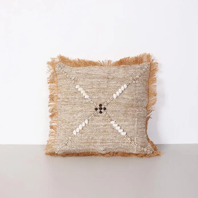 Mylamp Boho Deniz Kabuklu Doğal Keten Kırlent Kılıfı