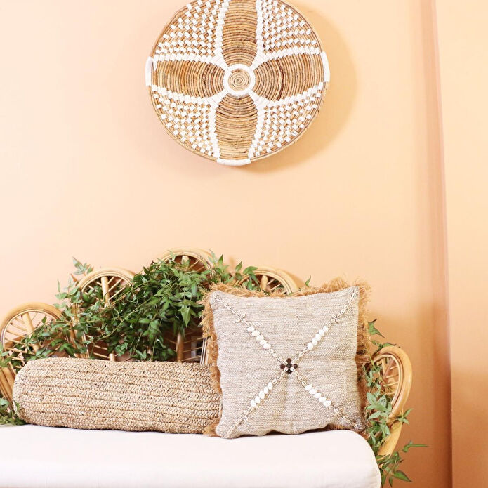 Mylamp Boho Deniz Kabuklu Doğal Keten Kırlent Kılıfı