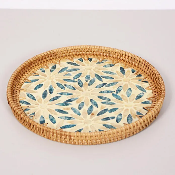 Mylamp Pearl 30x3 Cm Sedefli Rattan Tepsi & Duvar Dekoru