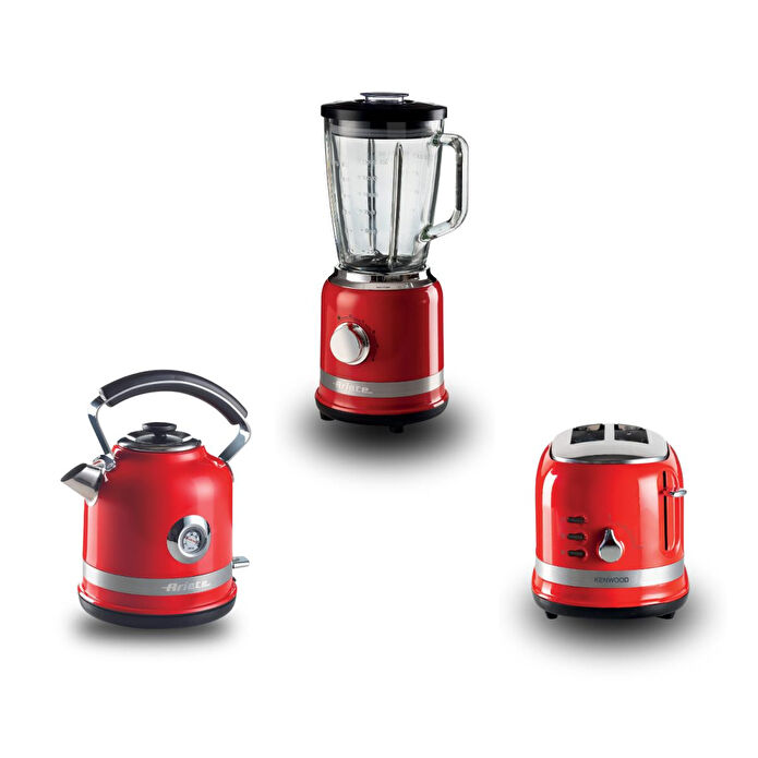 Ariete Moderna Kahvaltı Seti Su Isıtıcı Kettle + Smoothie Cam Blender + Ekmek Kızartma Makinesi Seti Kırmızı