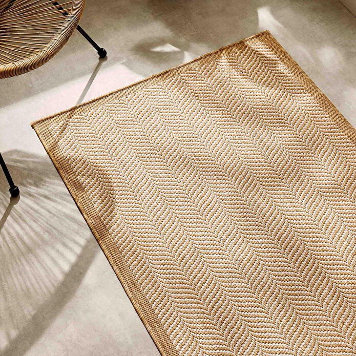 Ocean Home Textile Leke Tutmaz İç Dış Mekan Bej Renk Balıksırtı Halı Kilim 80 X 150 Cm