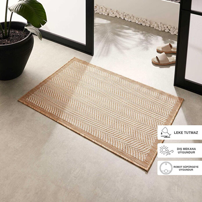 Ocean Home Textile Leke Tutmaz İç Dış Mekan Bej Renk Balıksırtı Paspas 60 X 90 Cm