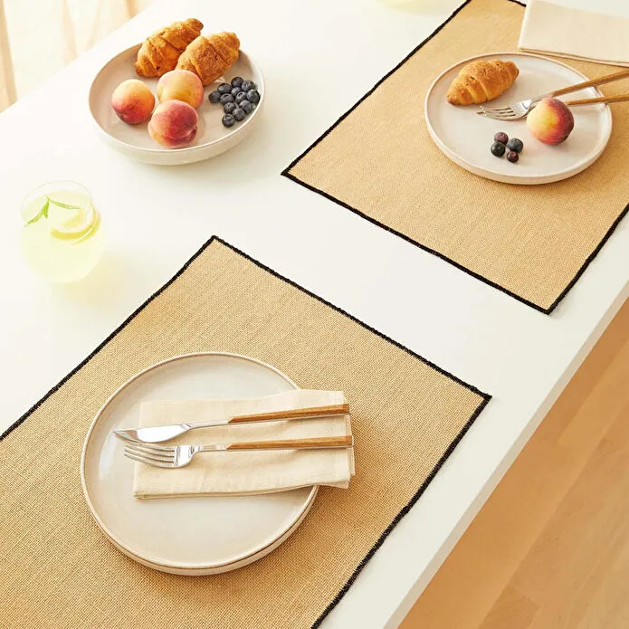 Home Wave 6'lı Siyah Dikiş Detaylı Jüt Amerikan Servis 45 X 35 Cm