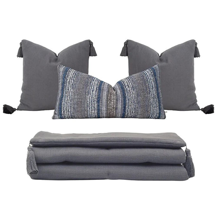 Penelope Nora Püsküllü Yatak Üzeri Runner 70x220 Cm Koyu Gri