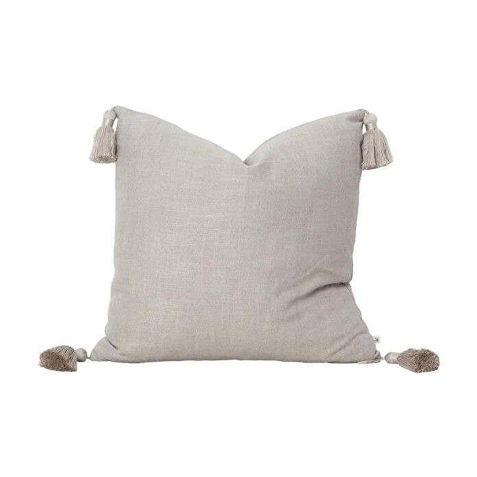 Penelope Nora Püsküllü Kırlent Kılıfı 50x50 Cm Koyu Naturel