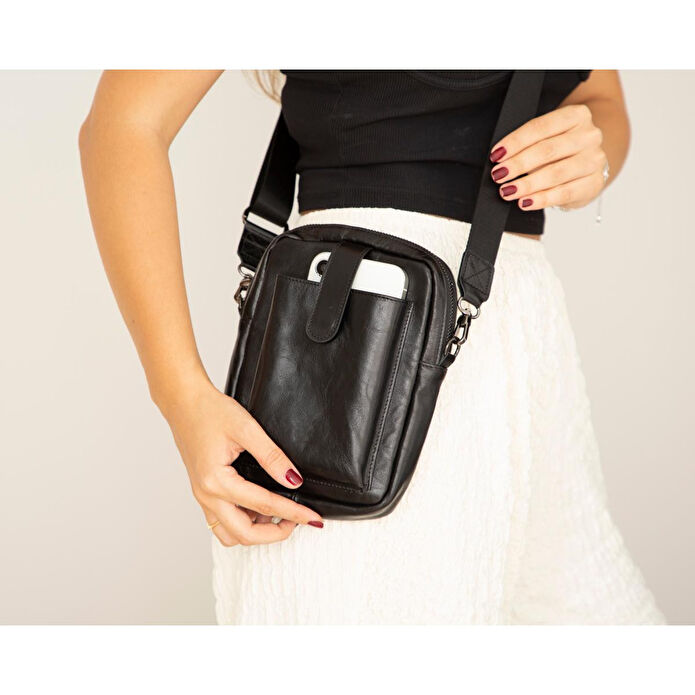 Bloominbag Bloombag Obsidian Black Hakiki Deri Crossbody Çanta