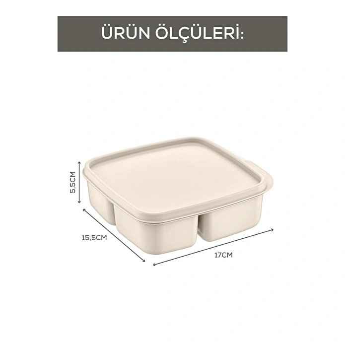Vienev 3'lü Set Bölmeli Kare Saklama Kabı Bej