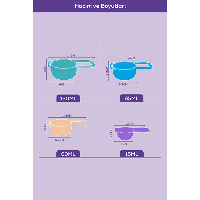 Vienev 4'lü Renkli Ölçü Kaşığı Seti Çok Renkli – (15-60-85-150 Ml) | Mutfak Ölçü Seti