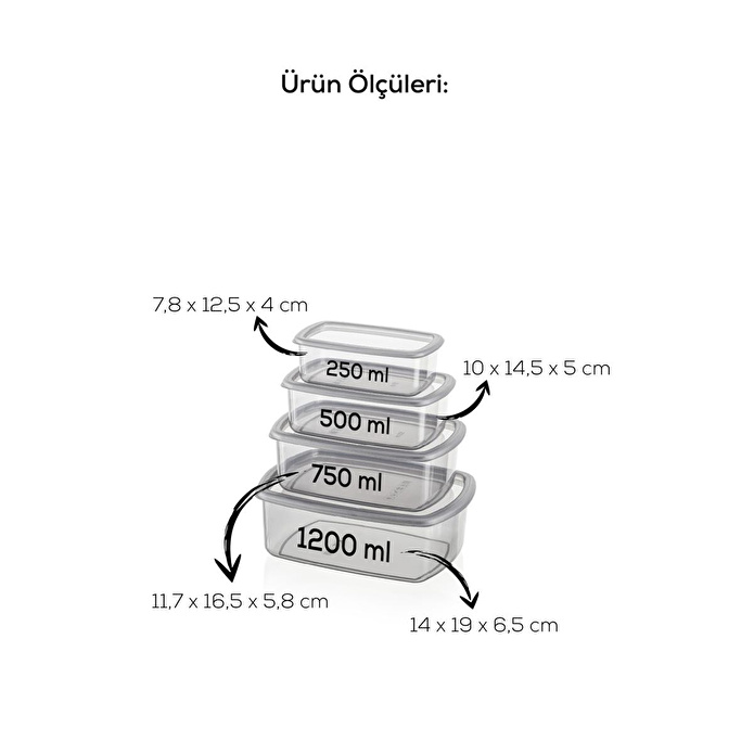 Vienev 24'lü Set Hava Geçirmez Saklama Kabı Seti Antrasit 4x(250-500-750-1200 Ml)