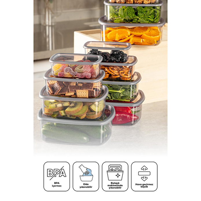 Vienev 24'lü Set Hava Geçirmez Saklama Kabı Seti Antrasit 4x(250-500-750-1200 Ml)