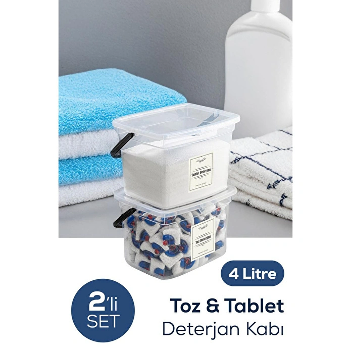 Vienev 2'li 4 Litre Beyaz Etiketli Deterjanlık Saklama Kutusu Kabı Beyaz