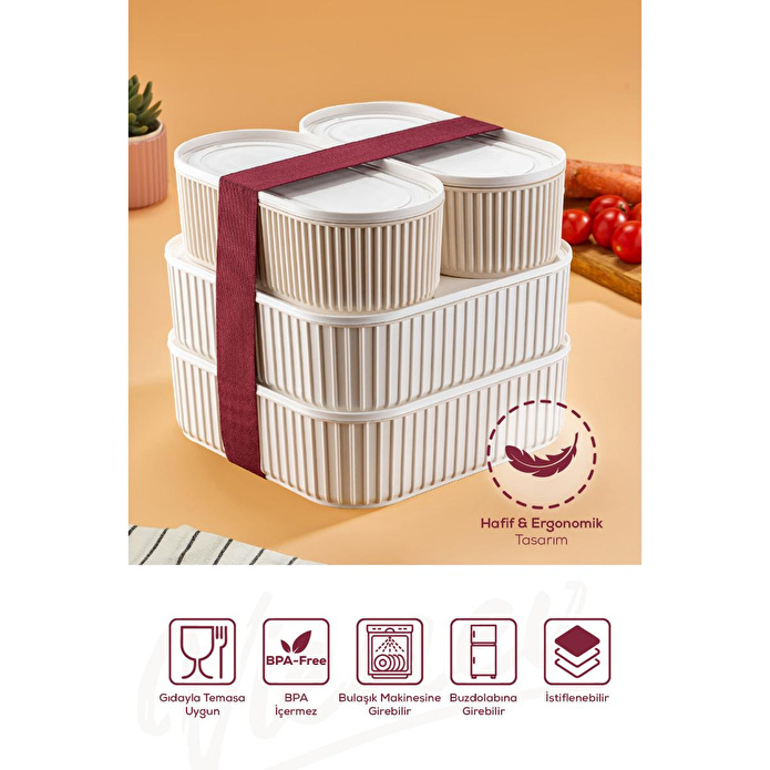 Vienev 4'lü Elastik Bantlı İstiflenebilir Pratik Saklama Kabı Seti 2x(1100 Ml) 2x(2600 Ml) Bej