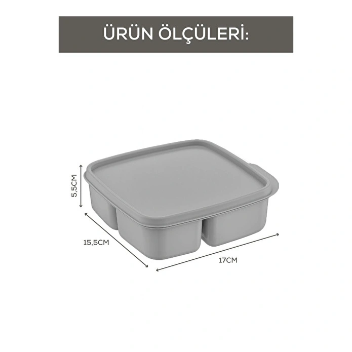 Vienev 3'lü Set Bölmeli Kare Saklama Kabı Açık Gri