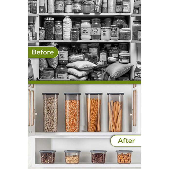 Vienev 8'li Etiketli Lux Hava Geçirmez Erzak Saklama Kabı Seti 2 Lt Antrasit Antrasit