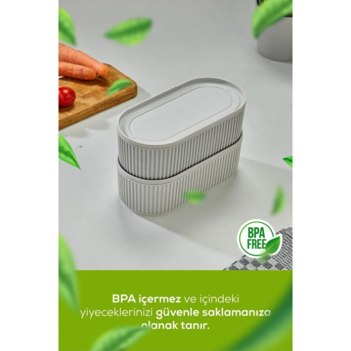 Vienev 2'li Elastik Bantlı İstiflenebilir Pratik Saklama Kabı Seti 2x 1100 Ml Gri