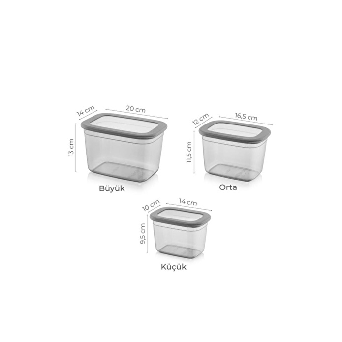 Vienev Foly Poli 3lü Dikdörtgen Saklama Kabı Derin 1x(2300 Ml, 1300 Ml, 800 Ml)